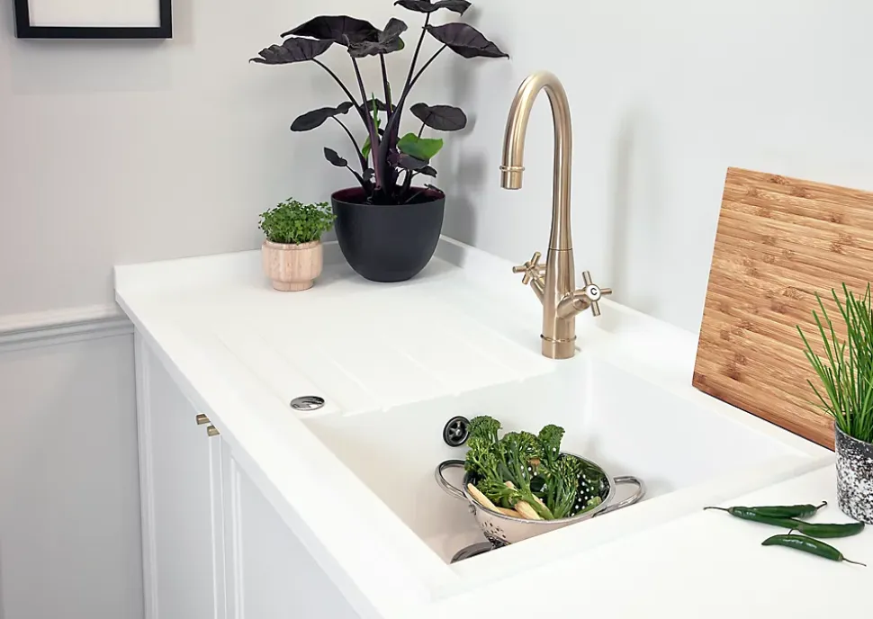 Évier en granit blanc 1 bac à encastrer Galvani