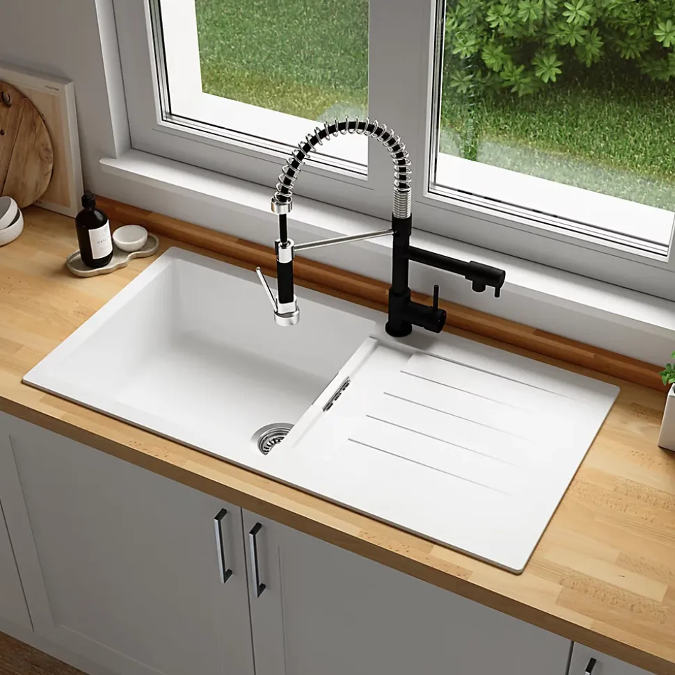 Évier en granit blanc 1 bac à encastrer Galvani