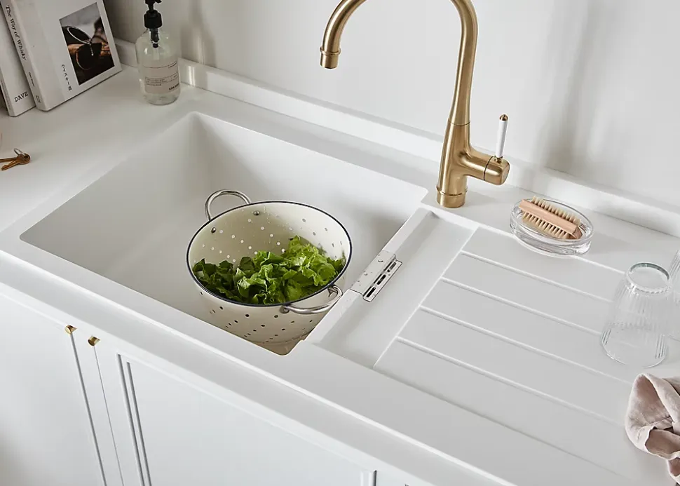 Évier en granit blanc 1 bac à encastrer Galvani