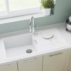 Évier en granit blanc 1 bac à encastrer Galvani