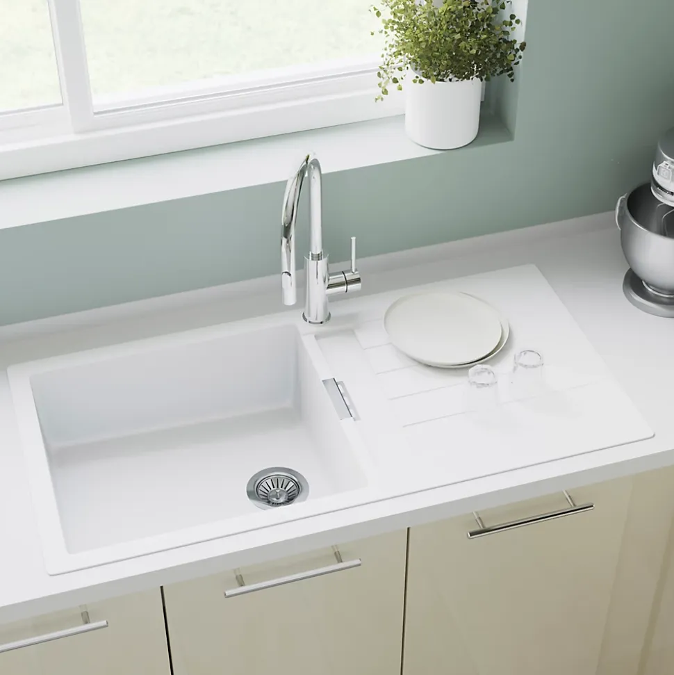 Évier en granit blanc 1 bac à encastrer Galvani