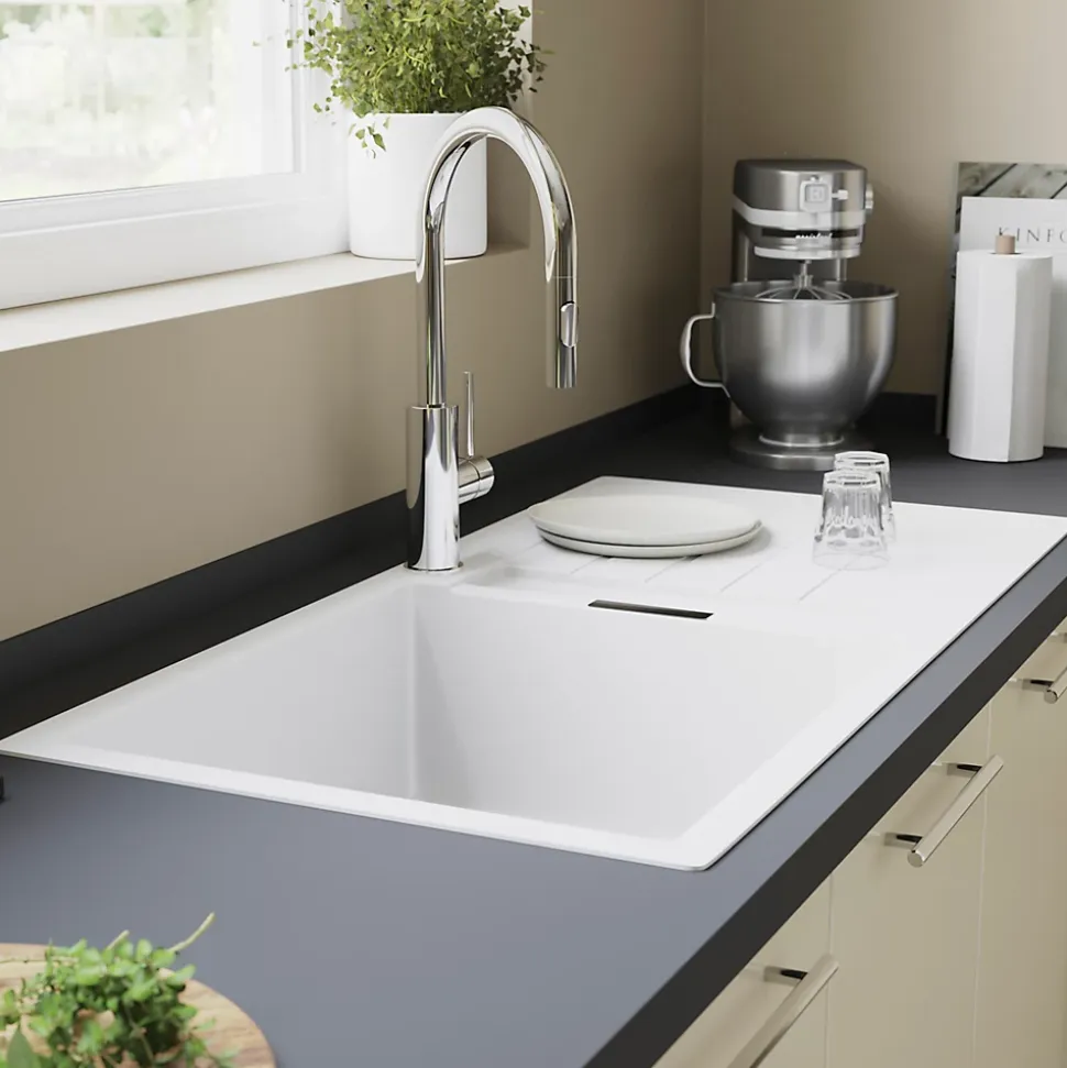 Évier en granit blanc 1 bac à encastrer Galvani