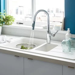 Évier en granit blanc 1,5 bacs à encastrer Arber