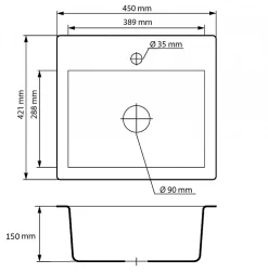 Évier en Granit Granitan Milos avec Siphon - 1 Pièce
