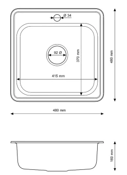 Évier en granit inoxydable Turi48 Unité simple avec siphon