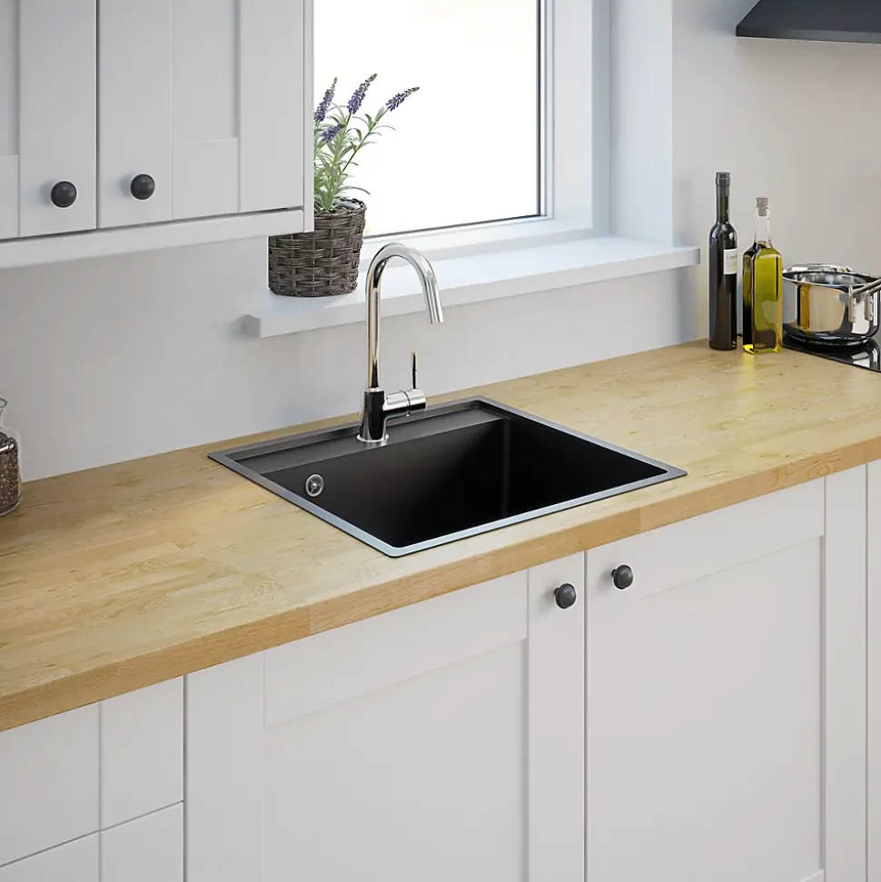Évier en granit noir 1 bac à encastrer Hirase