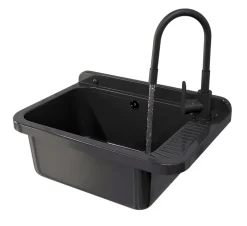 Évier en Granit Noir pour Garage, Buanderie, Chaufferie avec Siphon et Robinet - 1 set