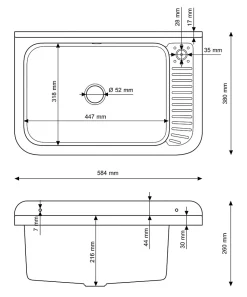 Évier en Granit Noir pour Garage, Buanderie, Chaufferie avec Siphon et Robinet - 1 set