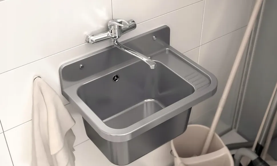 Évier en Granit Paron pour Garage, Buanderie Gris avec Siphon 1 pièce