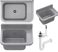 Évier en Granit Paron pour Garage, Buanderie Gris avec Siphon 1 pièce