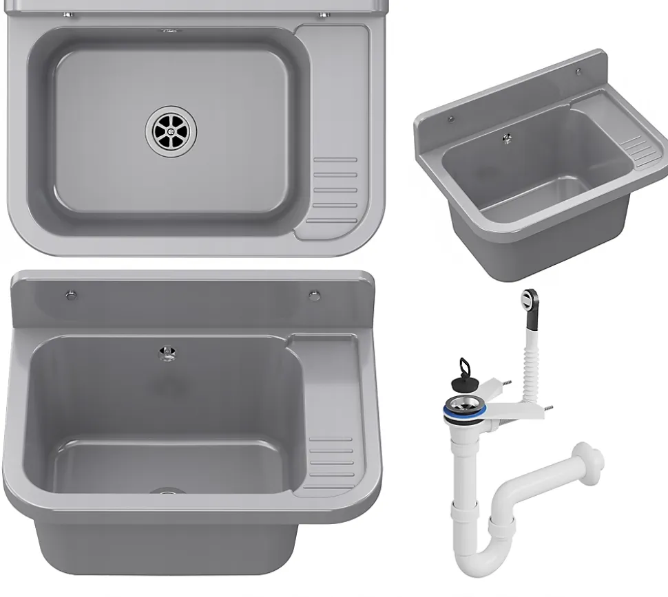 Évier en Granit Paron pour Garage, Buanderie Gris avec Siphon 1 pièce