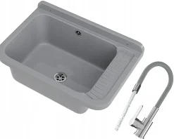 Évier en Granit pour Garage, Buanderie, Salle de Lavage avec Siphon et Robinet - Set Complet