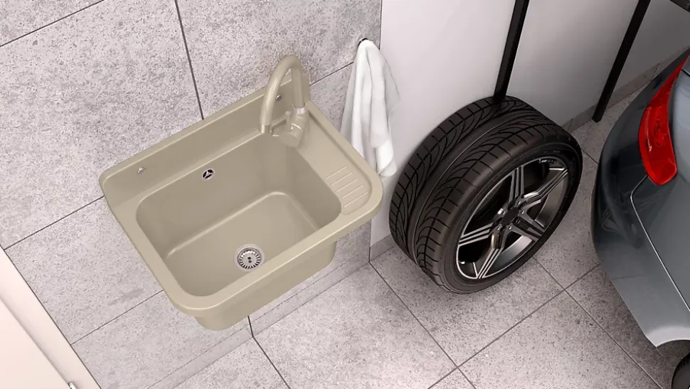 Évier en Granitan Paron pour Garage ou Buanderie Beige