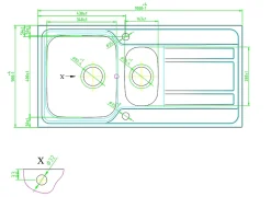 Évier en inox finition nid d'abeille 1,5 bacs à encastrer Lyell