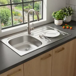 Évier en inox finition nid d'abeille 1 bac à encastrer Nakaya