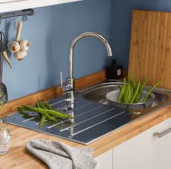 Évier en inox poli 1 bac à encastrer Nakaya