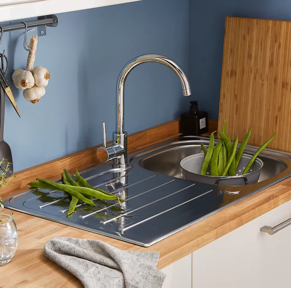 Évier en inox poli 1 bac à encastrer Nakaya