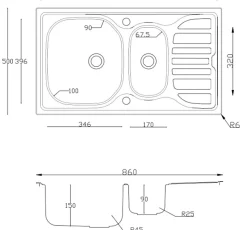 Évier en inox satiné 1,5 bacs à encastrer Turing