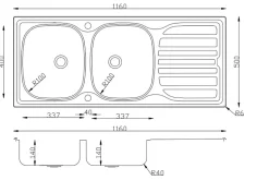 Évier en inox satiné 2 bacs à encastrer Turing