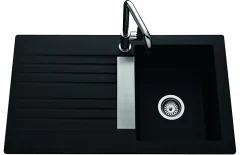 Évier en Naturalite à encastrer,1 bac, 1 égouttoir - TREVISE - Dimensions: 860x500 mm - Profondeur: 195 mm - BLANC