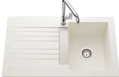 Évier en Naturalite à encastrer,1 bac, 1 égouttoir - TREVISE - Dimensions: 860x500 mm - Profondeur: 195 mm - BLANC