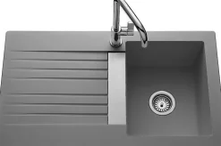 Évier en Naturalite à encastrer,1 bac, 1 égouttoir - TREVISE - Dimensions: 860x500 mm - Profondeur: 195 mm - BLANC