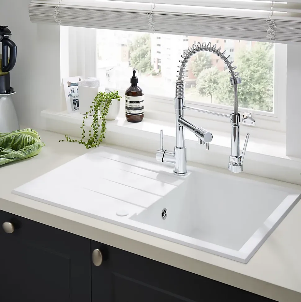 Évier en résine blanche mate 1 bac à encastrer Ising