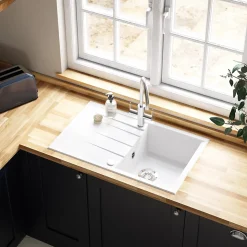 Évier en résine blanche mate 1 bac à encastrer Ising