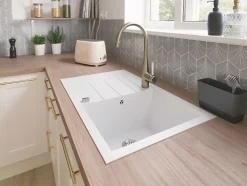 Évier en résine blanche mate 1 bac à encastrer Ising