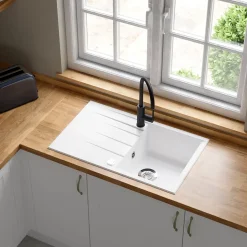 Évier en résine blanche mate 1 bac à encastrer Ising