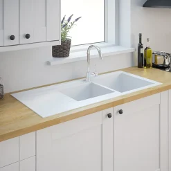 Évier en résine blanche mat 2 bacs à encastrer Ising