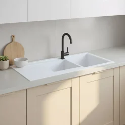 Évier en résine blanche mat 2 bacs à encastrer Ising