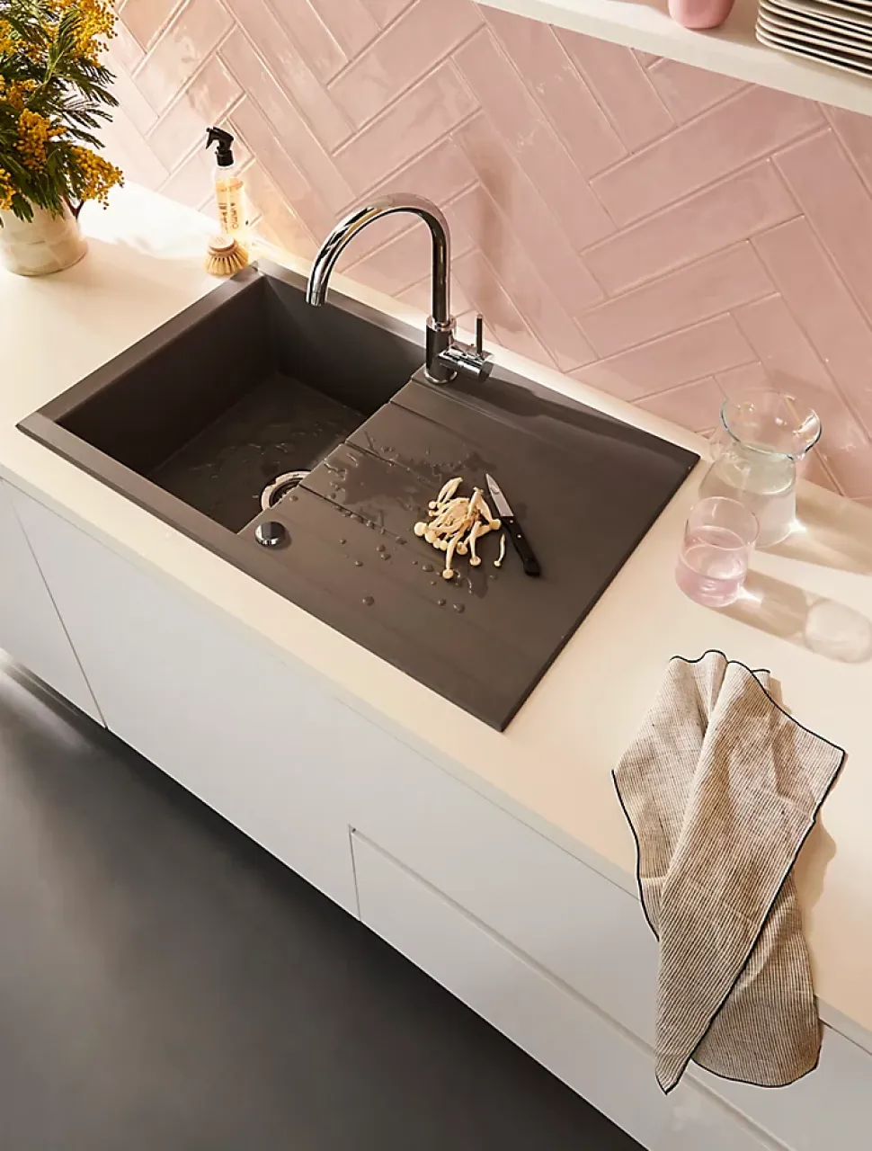 Évier en résine grise mat 1 bac à encastrer Ising