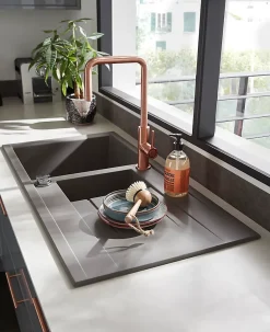 Évier en résine grise mate 1,5 bacs à encastrer Ising