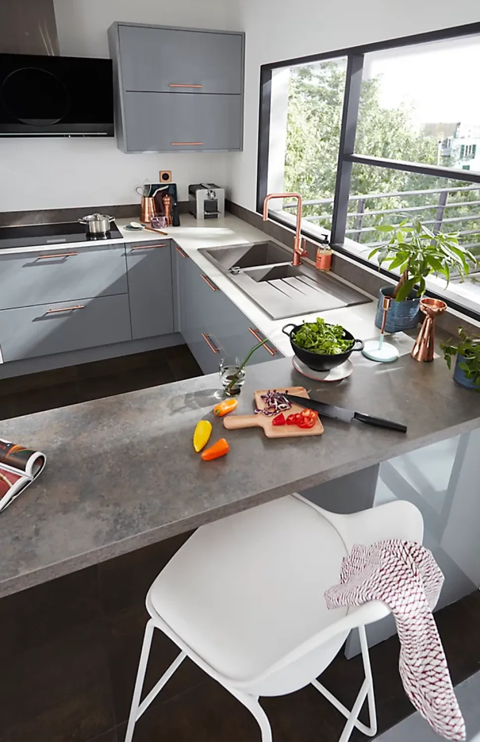 Évier en résine grise mate 1,5 bacs à encastrer Ising