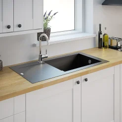 Évier en résine noire 1 bac à encastrer Lavoisier