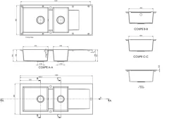 Évier en résine noire 2 bacs à encastrer Lavoisier L. 114 cm