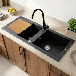 Évier en résine noire 2 bacs à encastrer Maestro