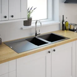 Évier en résine noire 2 bacs à encastrer Lavoisier L. 95,5 cm