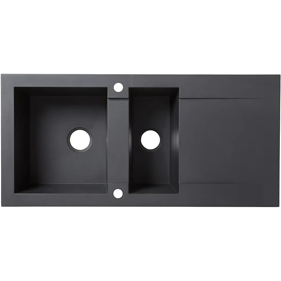 Évier en résine noire 2 bacs à encastrer Lavoisier L. 95,5 cm
