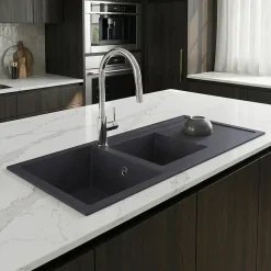 Évier en résine noire mate 2 bacs à encastrer Ising
