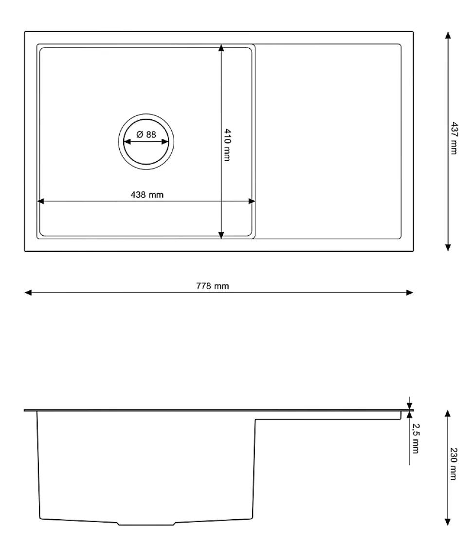 Évier Encastrable Granit Bari78L avec Siphon - 1 Set