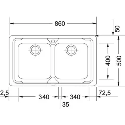 Évier FRANKE LLX 620-L acier inoxydable deux bacs 860x500 mm