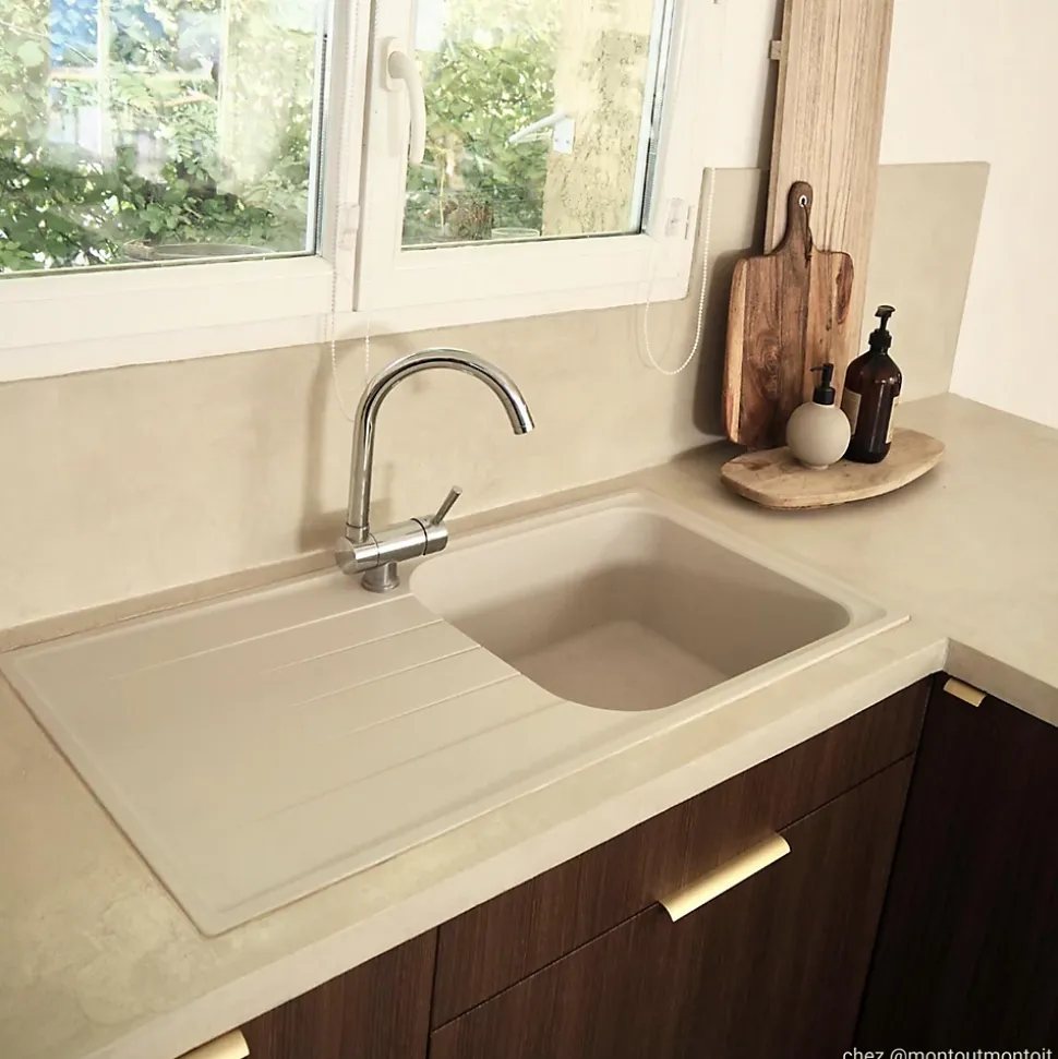 Évier granit beige everest Schock VIOLA 1 grand bac 1 égouttoir