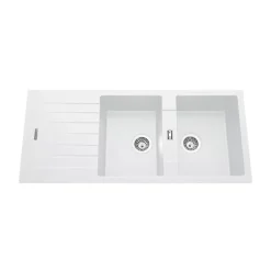 Évier granit blanc ALBEY 2 bacs 1 égouttoir