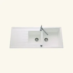 Évier granit blanc Ewi ICAUNA 2 bacs 1 égouttoir