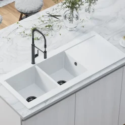Évier granit blanc Kümbad YUNA 2 bacs 1 égouttoir
