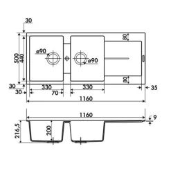 Évier granit blanc pur Luisina TAM TAM 2 bacs 1 égouttoir