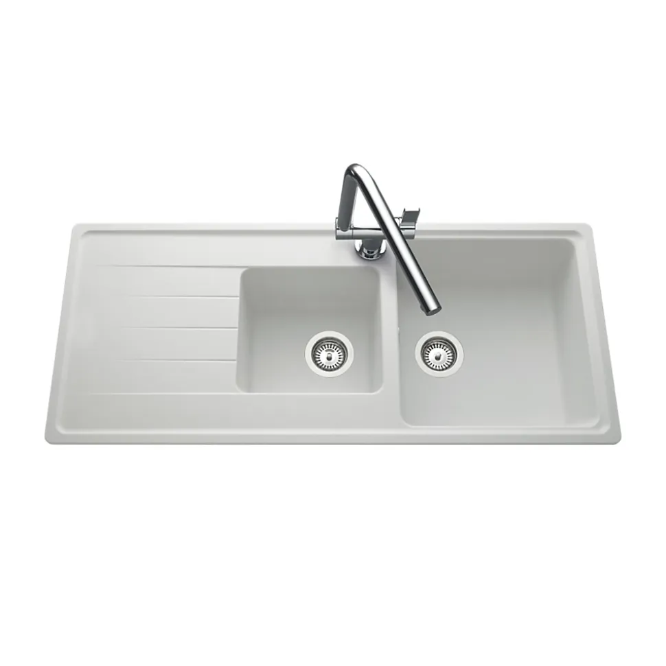 Évier granit blanc Schock ELEMENT 2 bacs 1 égouttoir