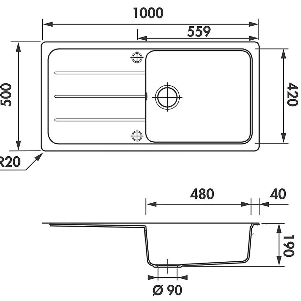 Évier granit blanc Schock FORMHAUS 1 grand bac 1 égouttoir